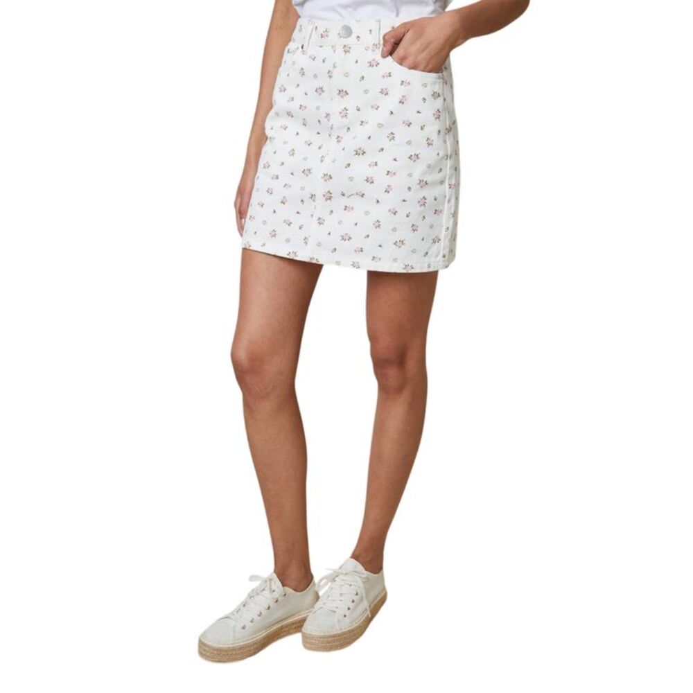 Threadbare Womens/Ladies Seoul Floral Denim Mini Skirt / White